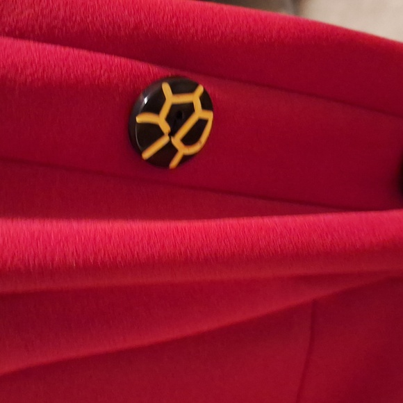 Beautiful Red Dress with Bell sleeves with Animal Print Buttons - Picture 3 of 5